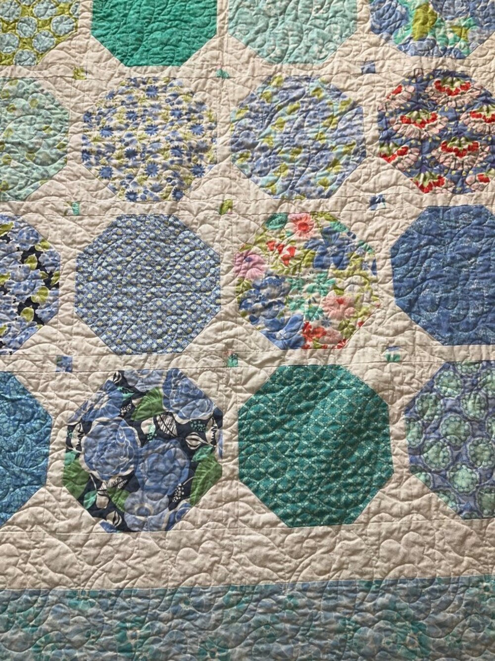 Handmade Reversible Quilt Floral & Geometric Patchwork Full/Twin 56"x66" French - Picture 8 of 10